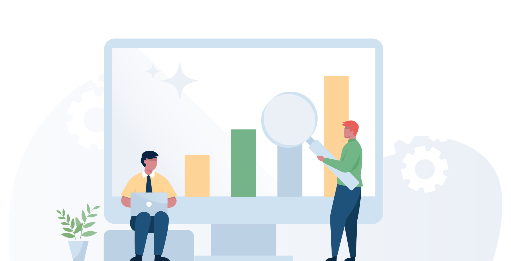 Two online sellers are evaluating a bar graph to determine when they should order more inventory.