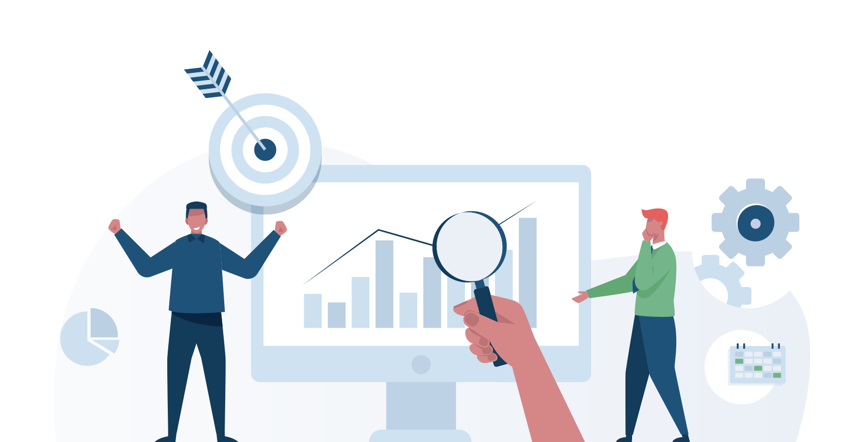 Identify key graphs and trends with a magnifying glass and bullseye with Inventory Optimizer