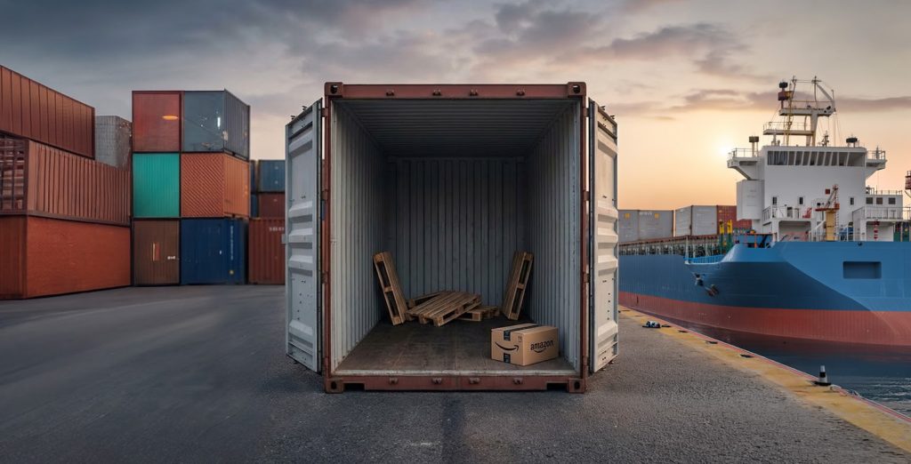 Open shipping container at a port that's almost empty because of poor inventory forecasting